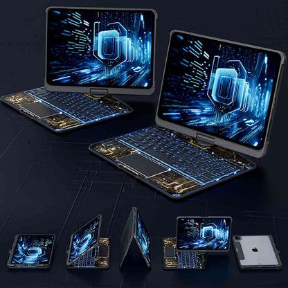 Collage of laptops with a futuristic design on a dark background
