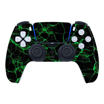 Gaming controller with green and black marble pattern on a white background