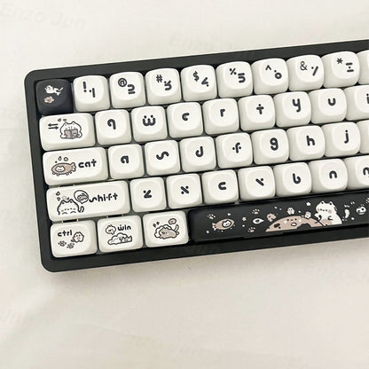 Keyboard with white keys featuring cute illustrations on a light background