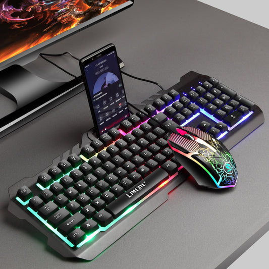 Gaming keyboard and mouse set with RGB lighting on a desk