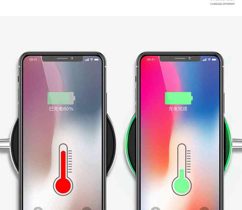 Two smartphones displaying wireless charging progress on a white background