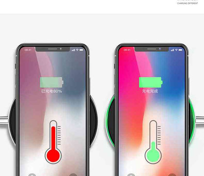 Two smartphones displaying wireless charging progress on a white background