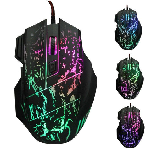 Gaming mouse with multicolor LED lights on a white background