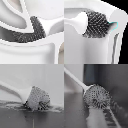 Collage of a white cleaning brush with bristles on a black background