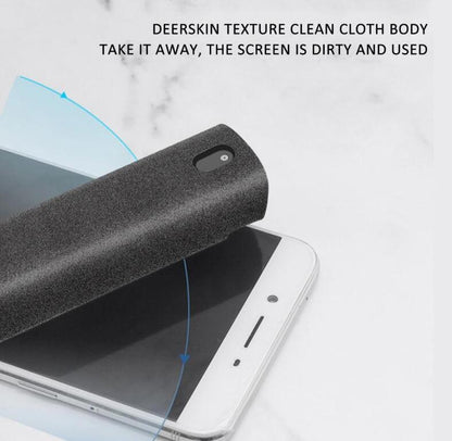 Smartphone with screen cleaning cloth on a marble surface