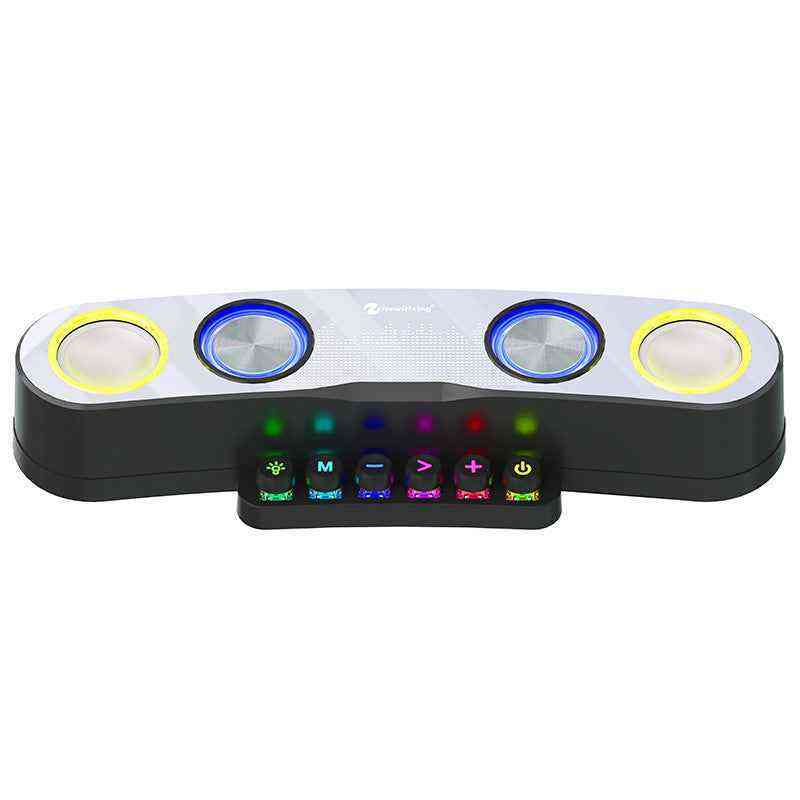 Bluetooth speaker control panel with illuminated buttons and playback controls