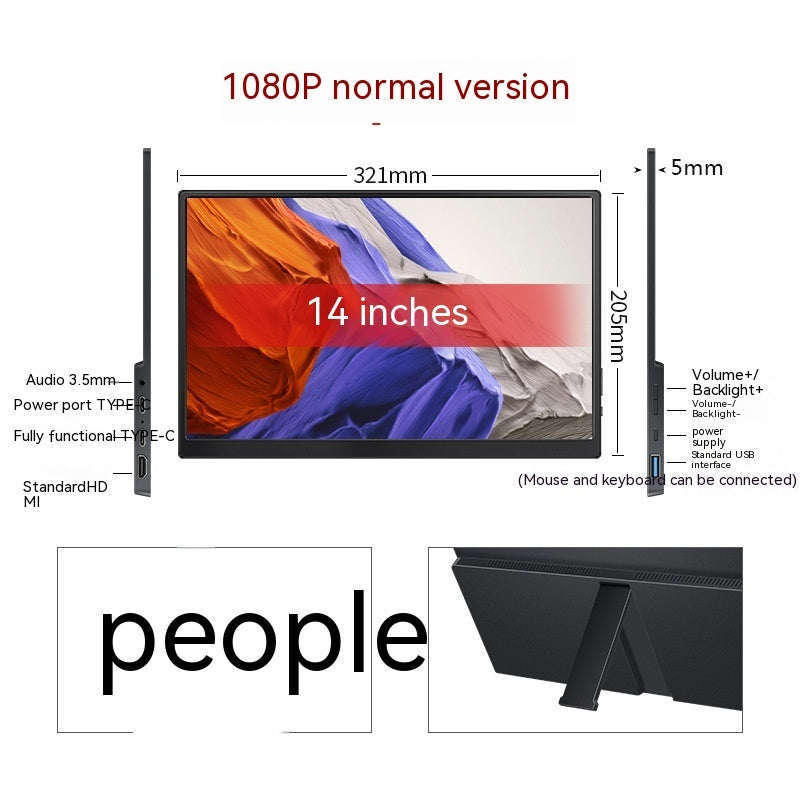 14-inch display with dimensions and features on a white background