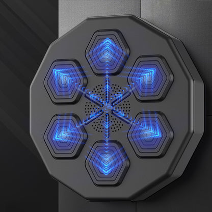 Hexagonal device with blue glowing patterns on a dark background