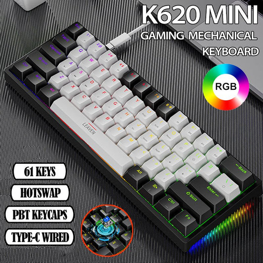 K620 Mini gaming mechanical keyboard with RGB lighting on a dark surface