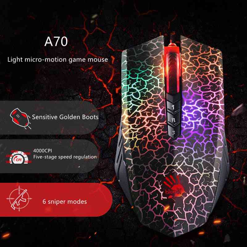 Gaming mouse with cracked surface design and colorful LED lighting on a dark background
