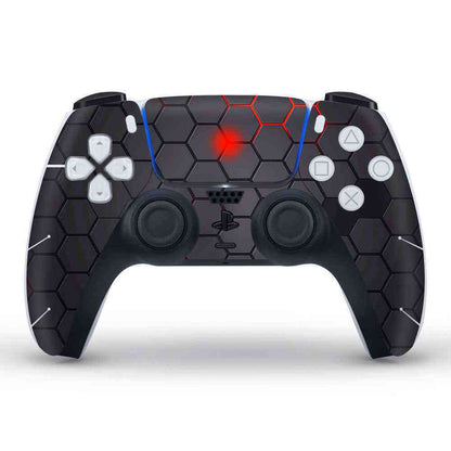 Black gaming controller with hexagonal pattern on a white background