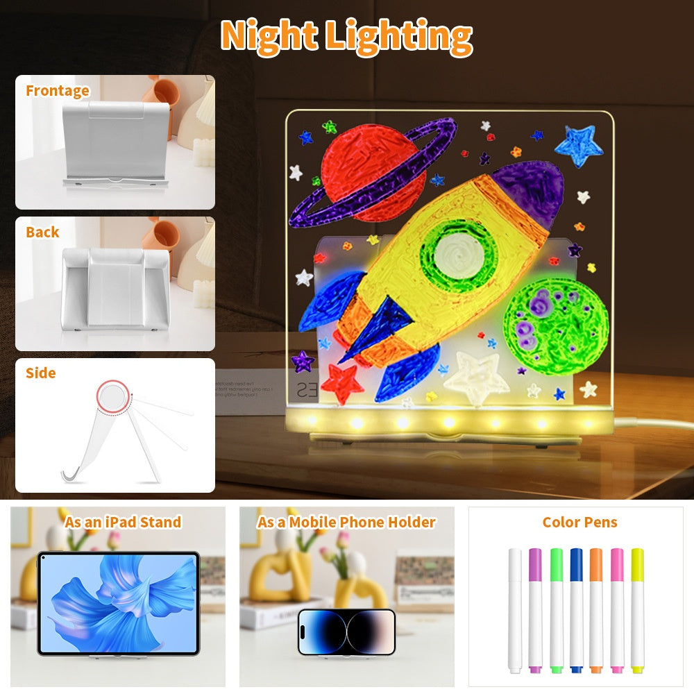 LED Acrylic Drawing Board with Stand and USB Nightlight