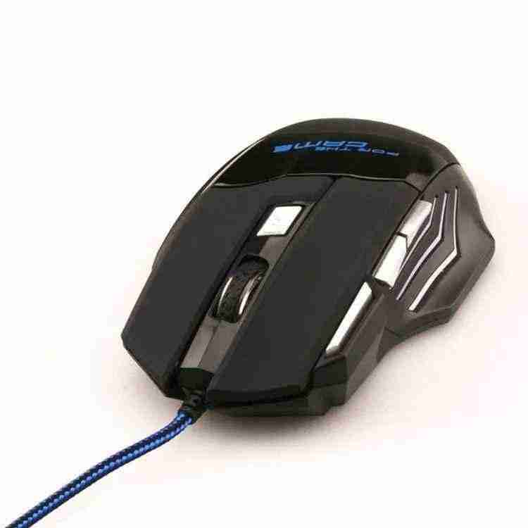 Black RGB Gaming Mouse with blue accents on a white background