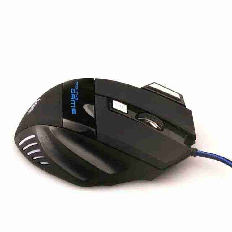 Black RGB Gaming Mouse with blue lighting on a white background