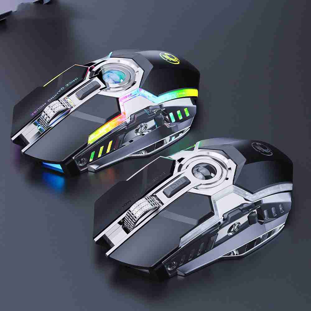 Two 7-Button Silent RGB Wireless Gaming Mouse with colorful LED lights on a dark background