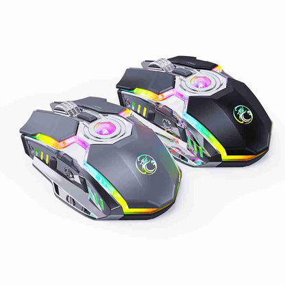 Two gaming mice with RGB lighting on a white background