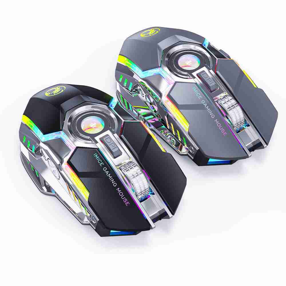 Two gaming mice with RGB lighting on a white background