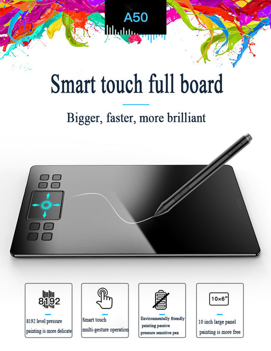 Smart touch full board with stylus on a colorful abstract background