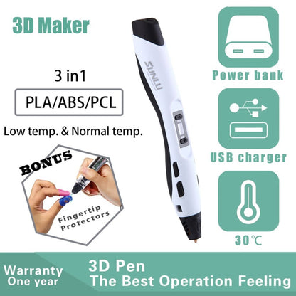 3D Maker 3D pen with features highlighted on a white background