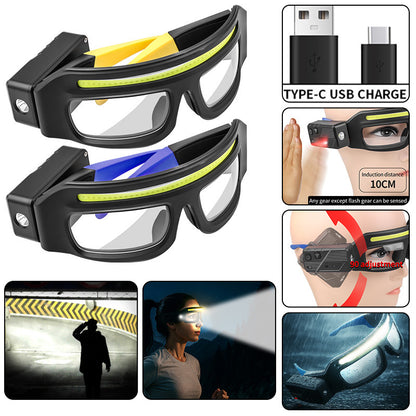 Multi-functional Glasses Light Light With Type-C Charging, Warning Headlamp, Compact And Portable, Touch-sensitive Headlamp