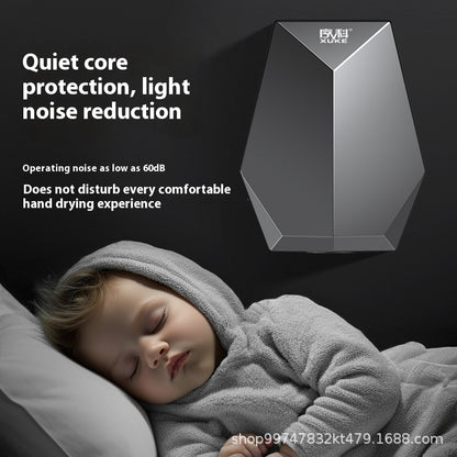 Child sleeping with a device labeled 'XIAKE' on a dark background, emphasizing noise reduction and comfort.