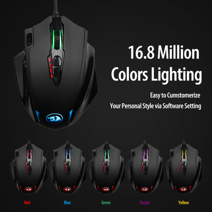Gaming mouse with customizable RGB lighting on a black background