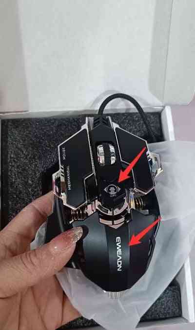 Mouse with a hand holding it, brand 'EWEAD' visible