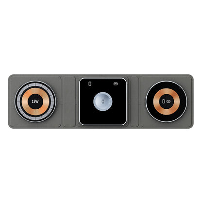 Three circular devices with different designs on a gray background