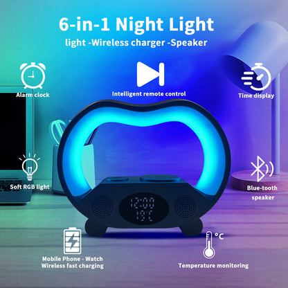 6-in-1 night light with multiple functions on a blue gradient background