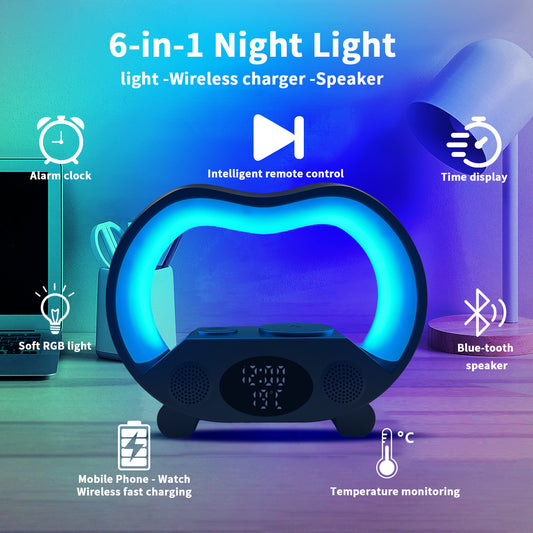 6-in-1 night light with multiple functions on a blue gradient background