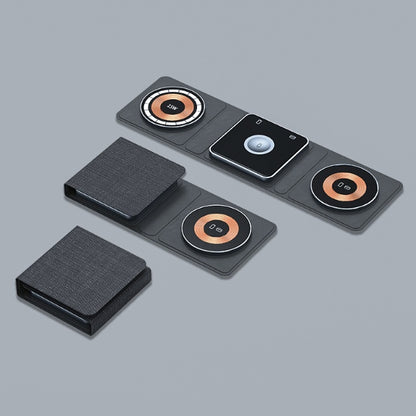Set of wireless charging pads with circular and square designs on a gray background