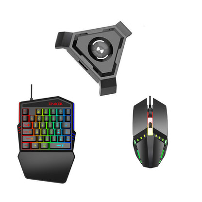 Gaming keyboard, mouse, and headset on a white background