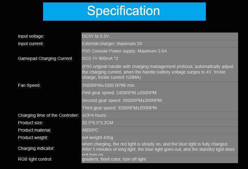Technical specifications of a product displayed on a screen with a blue header.