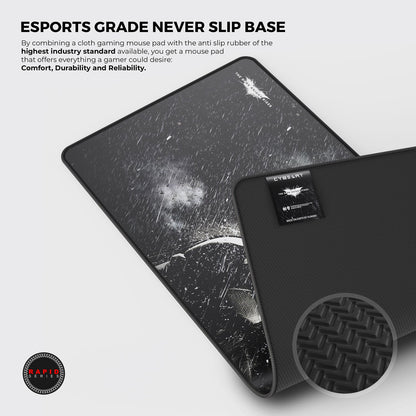 Gaming mouse pad with anti-slip rubber base on a white background