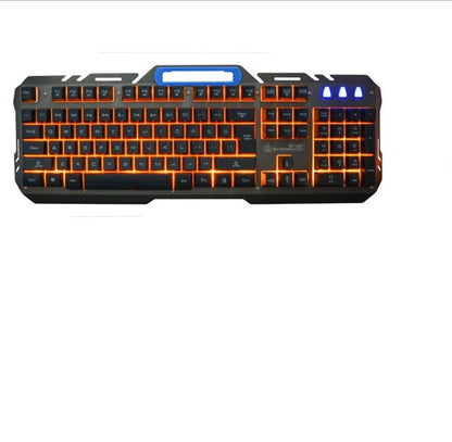Gaming keyboard with orange backlighting on a white background
