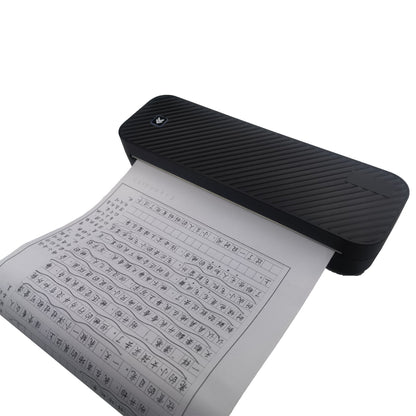 Black document scanner with paper on a white background