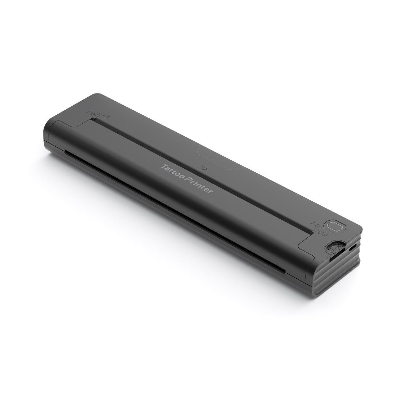 Black portable printer on a white background