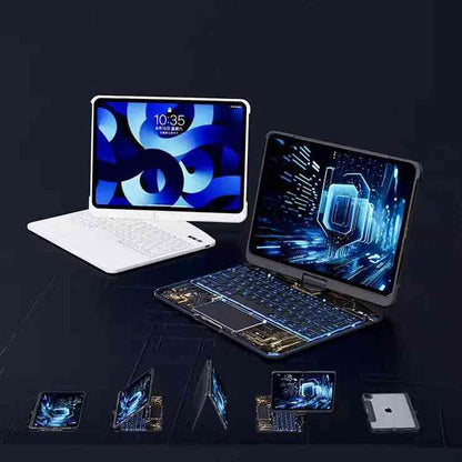 360 Swivel Keyboard Clear Case for iPad Two laptops with futuristic designs on a dark background