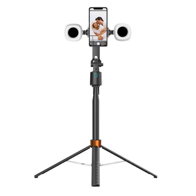 Phone holder with tripod and ring lights on a white background