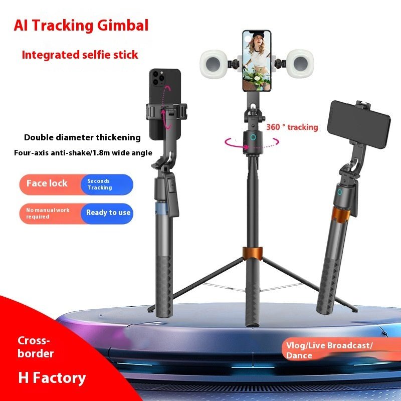 AI Tracking Gimbal with integrated selfie stick on a white background