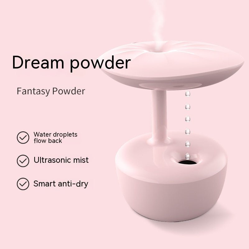 Pink ultrasonic diffuser with text on a pink background