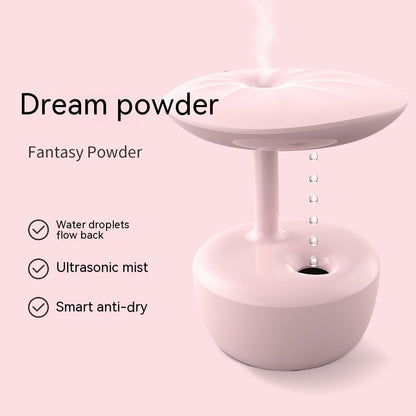 Pink ultrasonic diffuser with text on a pink background