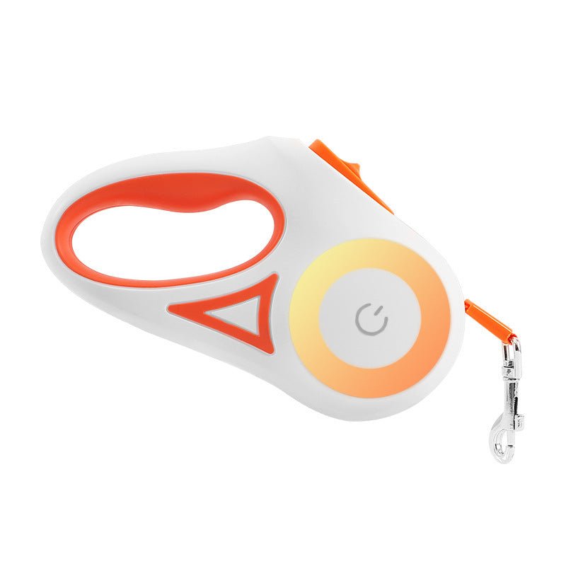 White and orange electronic device with a keychain clip on a white background