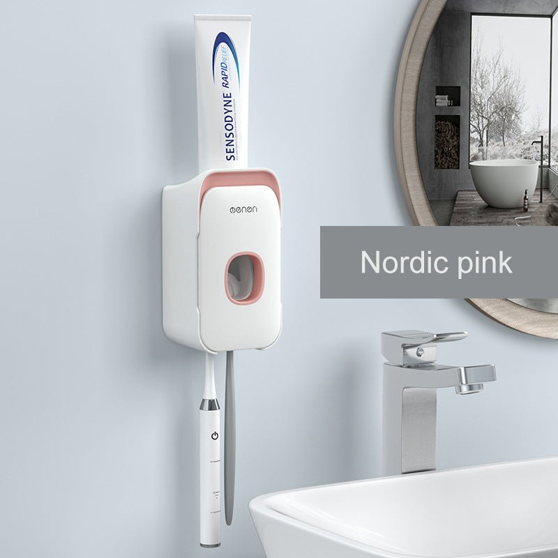 Sensodyne toothpaste tube on a white electric toothbrush in a bathroom setting with 'Nordic pink' text.
