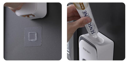 Person applying Senscine adhesive to a device with a close-up of the adhesive tube.