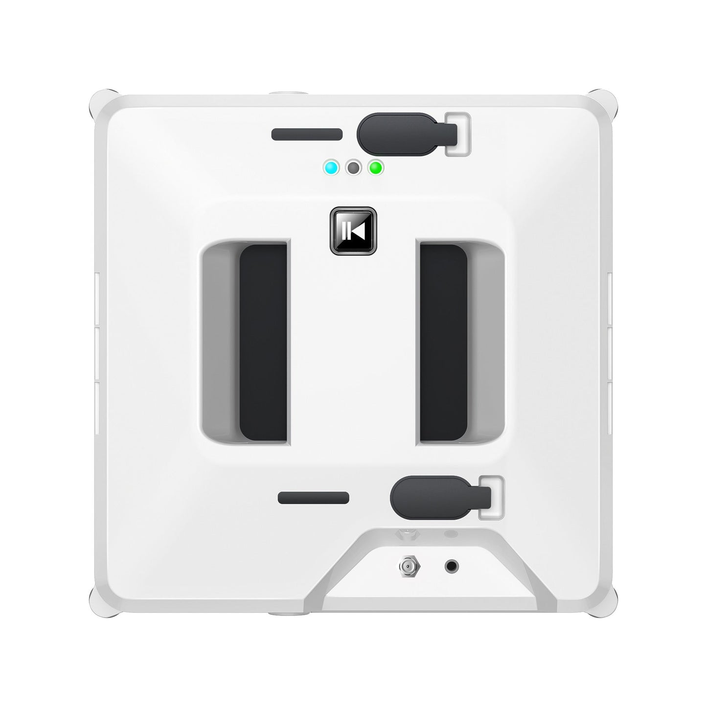 White electronic device with black components on a white background