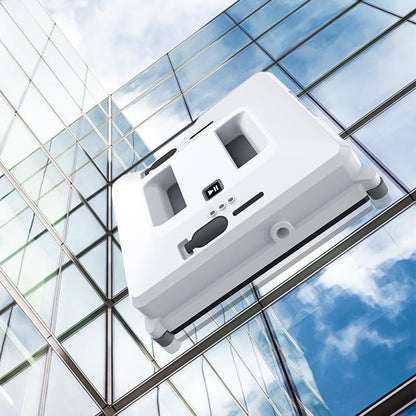 White electronic device with multiple ports against a glass building background