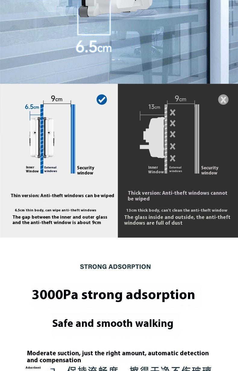 Technical specifications and features of a security window system with measurements and text.