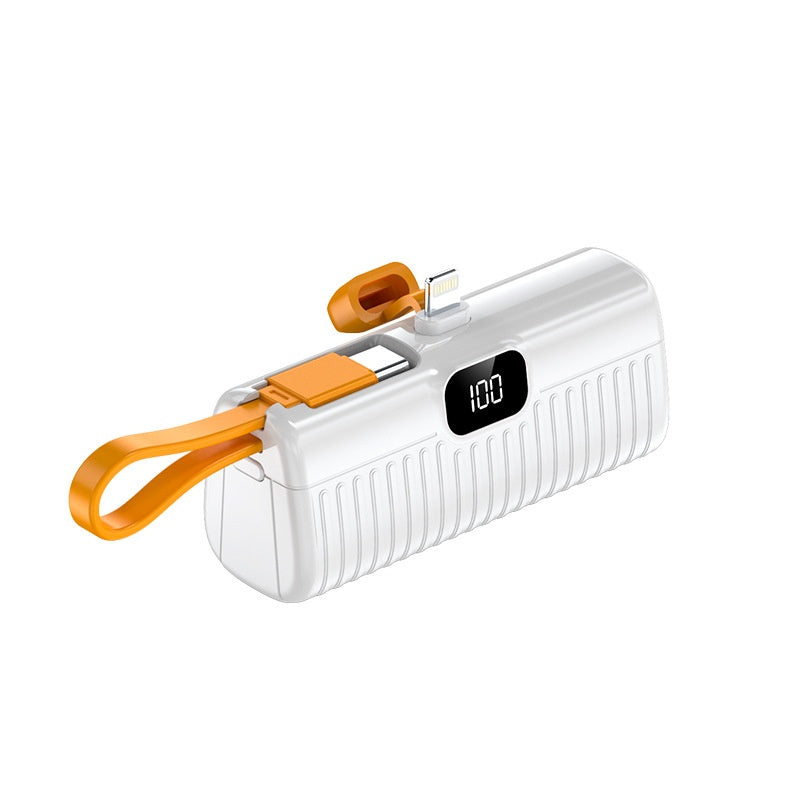 White and orange flashlight with digital display on a white background