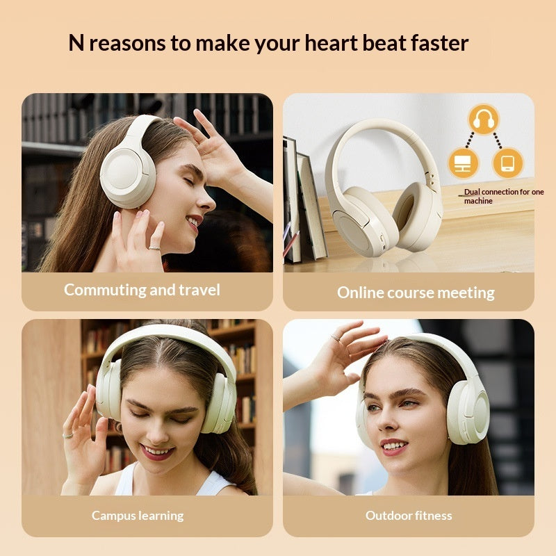 Headphones with scenarios for use on a beige background